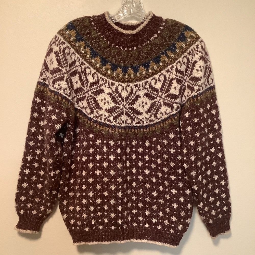 Vintage Purple And Brown Fair Isle Knit Sweater (Size Medium)